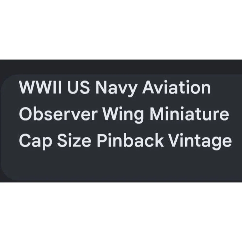 WWII US Navy Aviation Observer Wing Miniature Cap Size Pinback Vintage Original